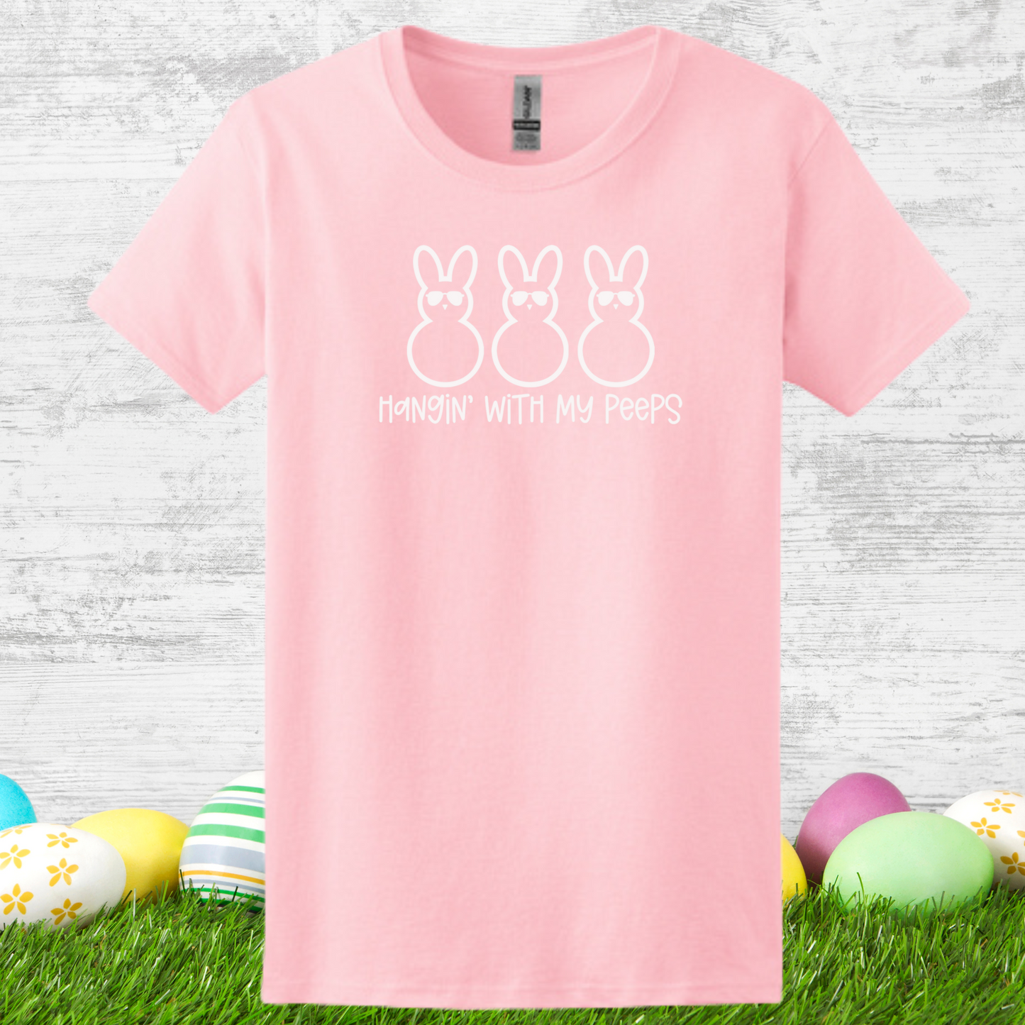 Hangin’ with My Peeps Easter Bunny Tee – Funny Graphic Shirt for Women – Spring Easter Shirt