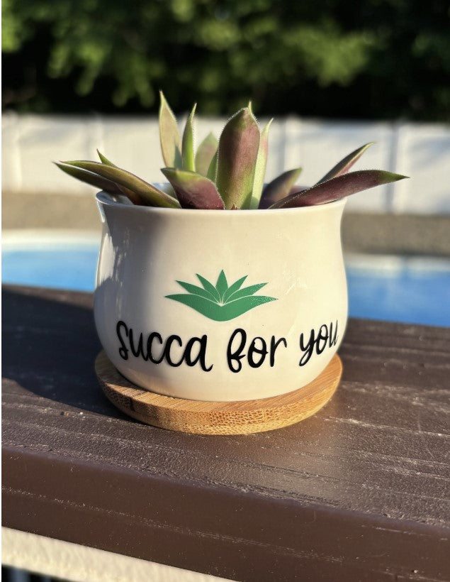 Succa For You | White Ceramic Succulent Pot with Tray | Aloe Cactus Planter | Plant Lover