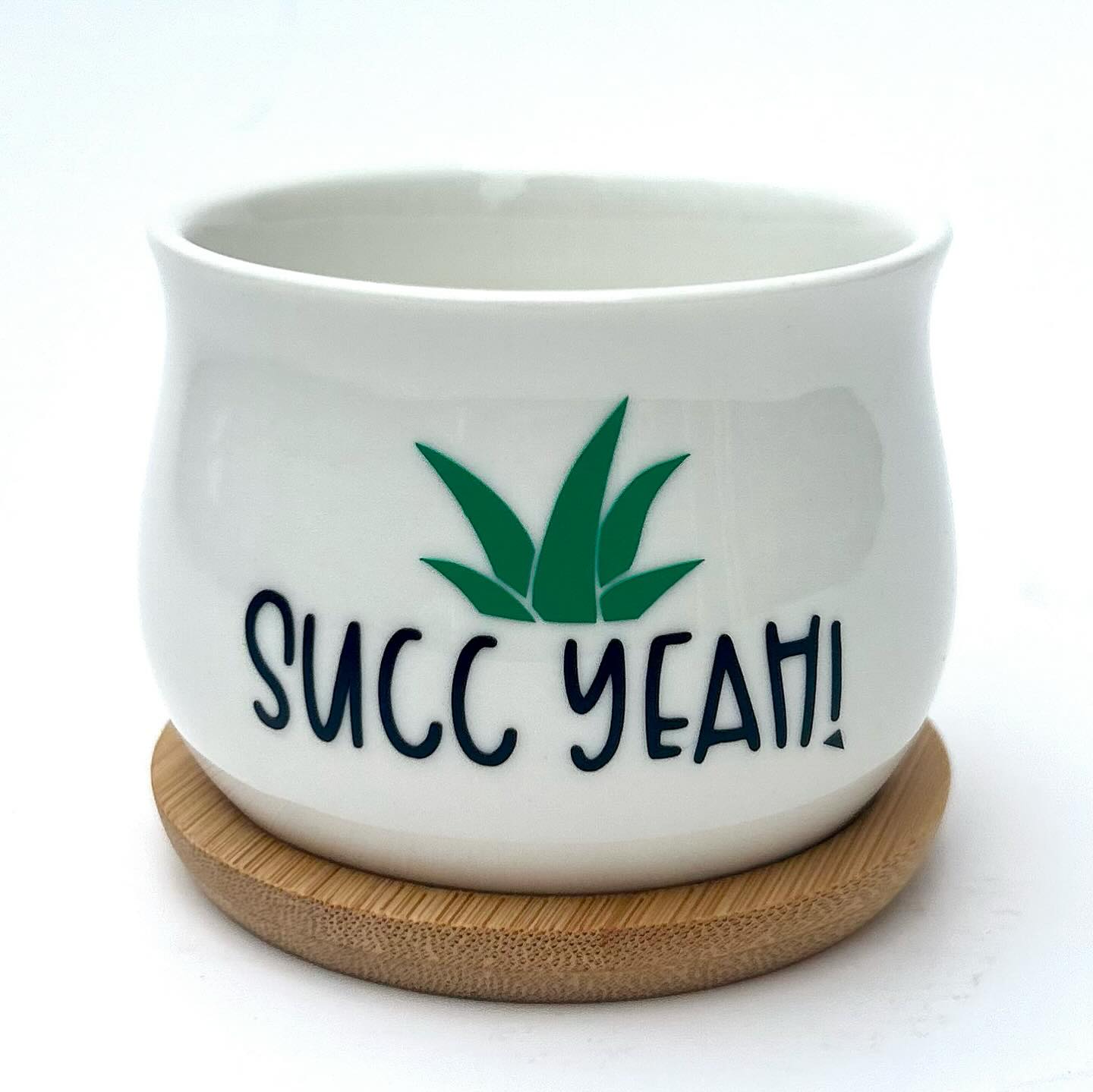 White Ceramic Succulent Pot with Tray | Succ Yeah! | Aloe Cactus Planter | Plant Lover