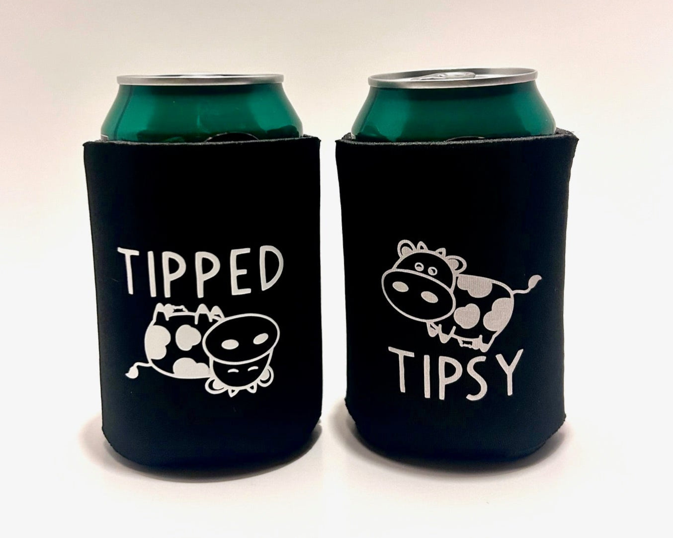 Tipped & Tipsy Cow Koozie Set | Beer Can Cooler | Cow Gift | Beverage Chiller | Coozi