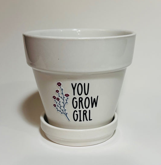 White Ceramic Flower Pot with Tray | You Grow Girl | Planter | Plant Lover